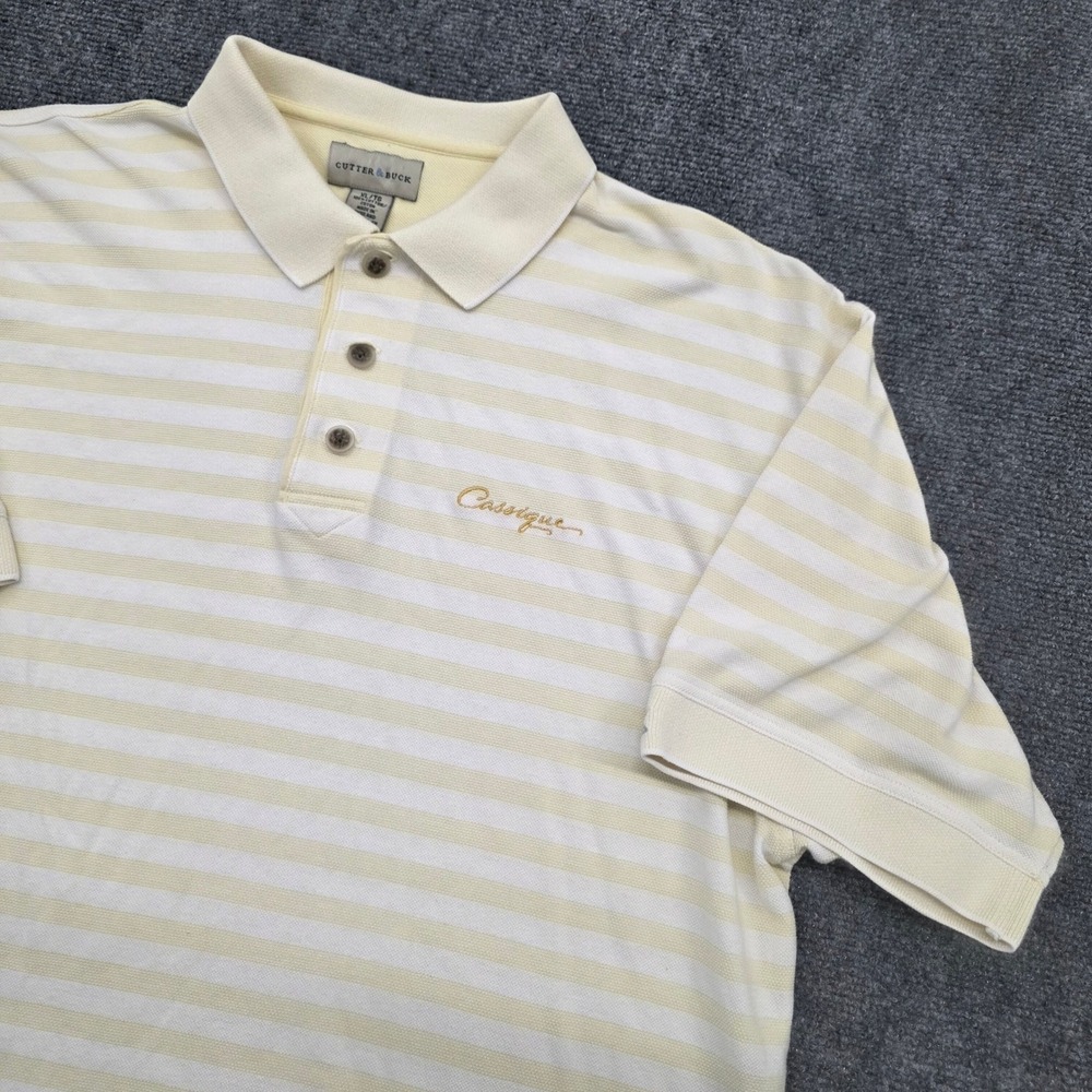 Vtg Cutter & Buck Mens XL Yellow White Striped Cassique Short Sleeve Polo Shirt